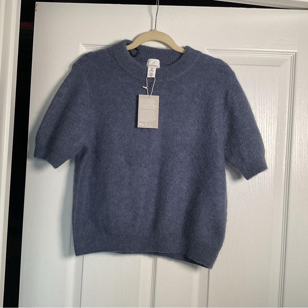H&M Short Sleeve Blue Sweater, Mohair/Wool blend